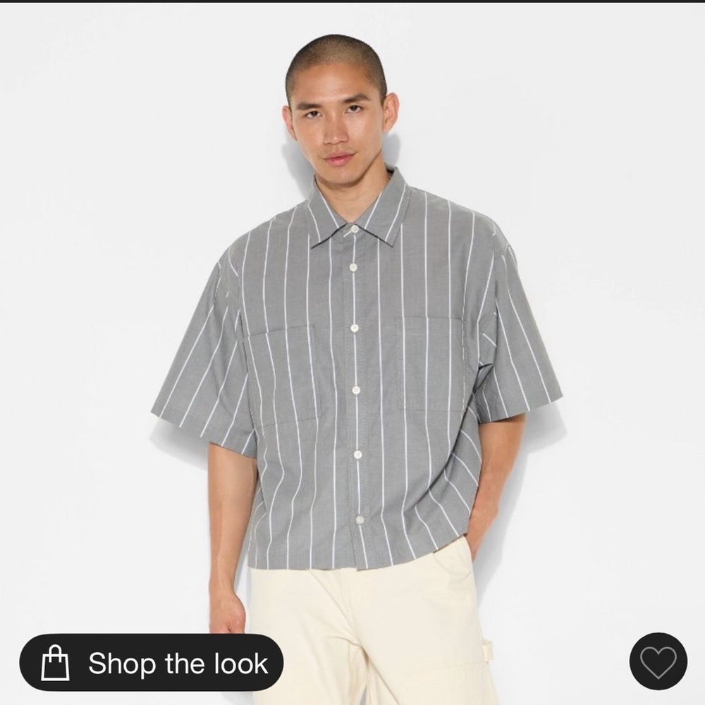 Original Use Gray and White Striped Casual Shirt